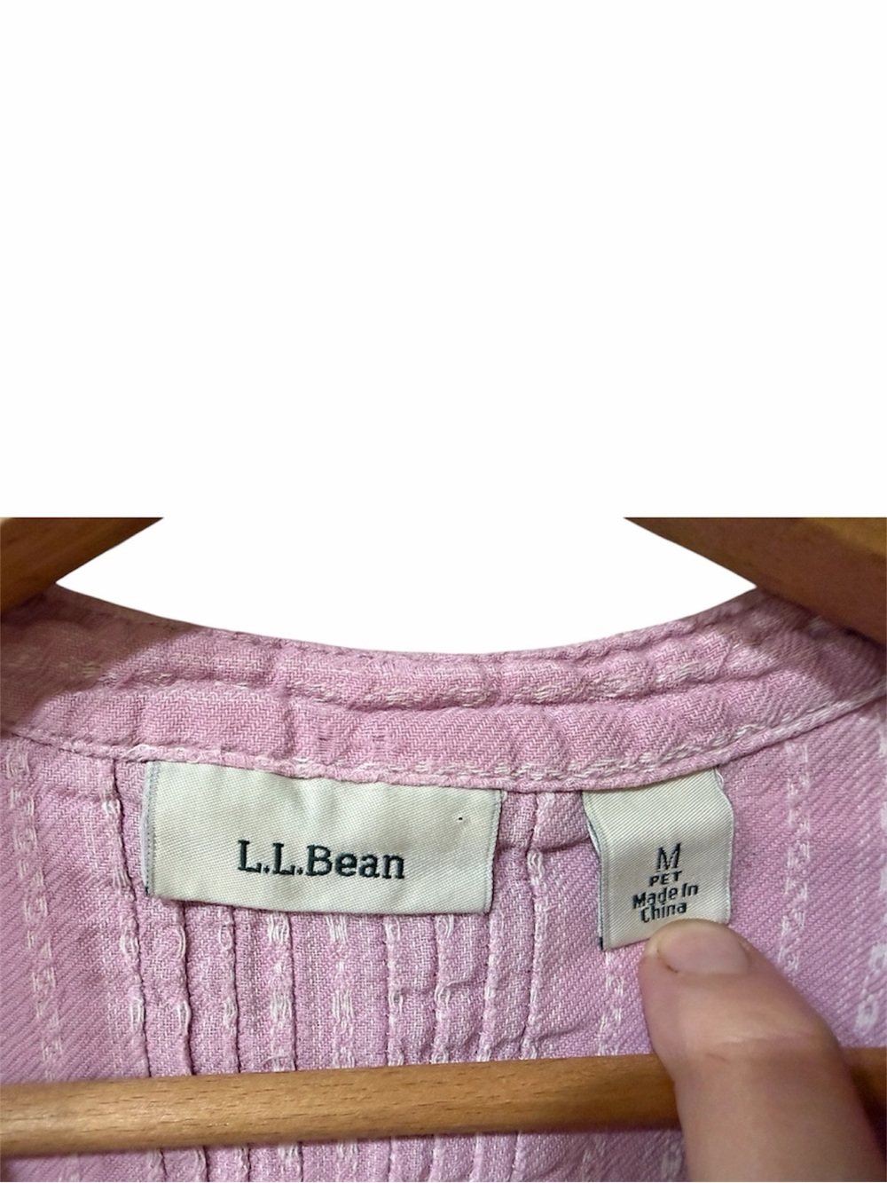 L.L. Bean Light Pink Dobby Striped Pintuck Flannel Nightgown. - Picture 4 of 8